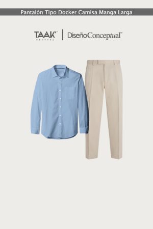 Uniforme de Hotel: Camisa Manga Larga Azul Cielo y Pantalón Tipo Docker Color Arena