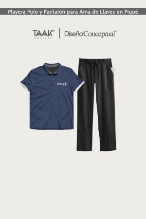 Uniformes para Hotel: Playera Polo y Pantalón para Ama de Llaves en Piqué Peinado y Gabardina Harvard por Taak-Couture